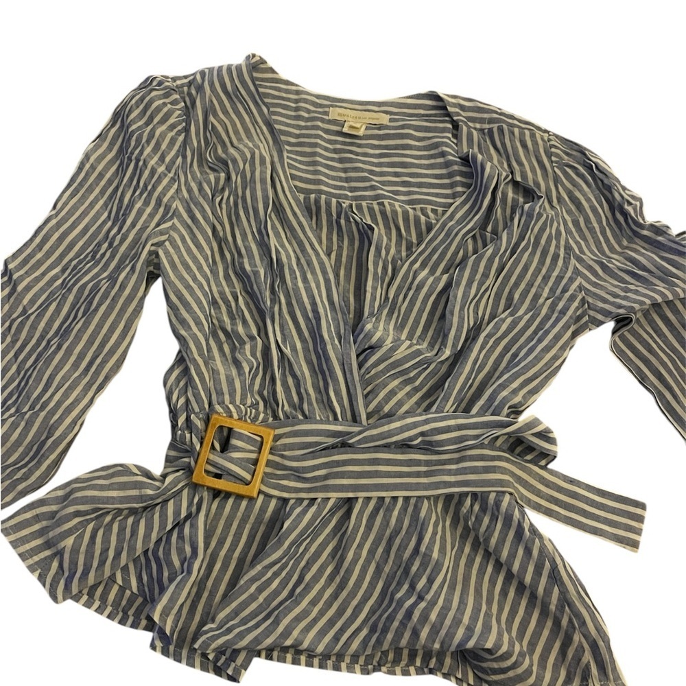 Monteau Striped Blue Wrap Top
